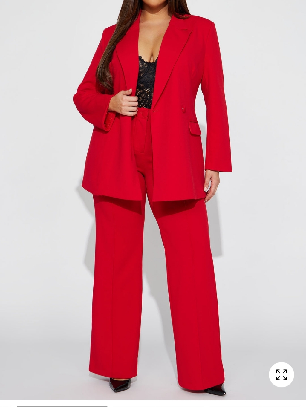 Red Women's Wide-Leg Suit Pants & Blazer Set